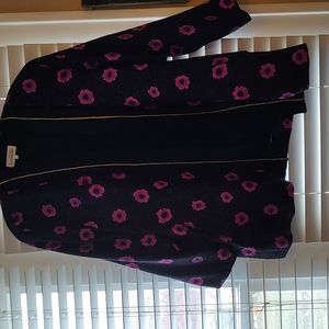 VINTAGE Luisante Korean Black with Purple Flower Jacket Two Pockets XL